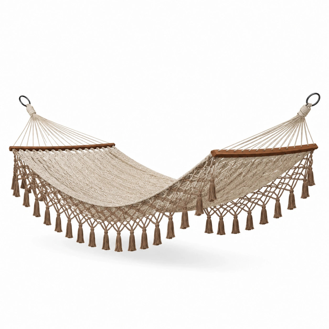 Amaca in Cotone con Nappe e Barra in Legno Marrone