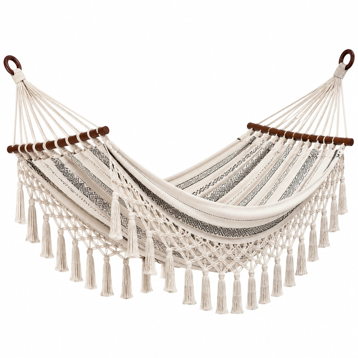 Amaca in Cotone con Macramè Decorativo 200cm Crema