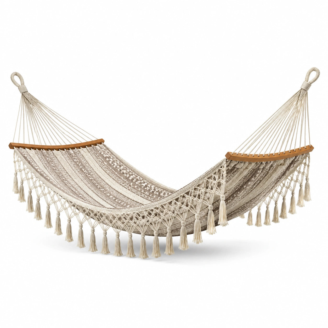 Amaca in Cotone Intrecciato con Frange Beige