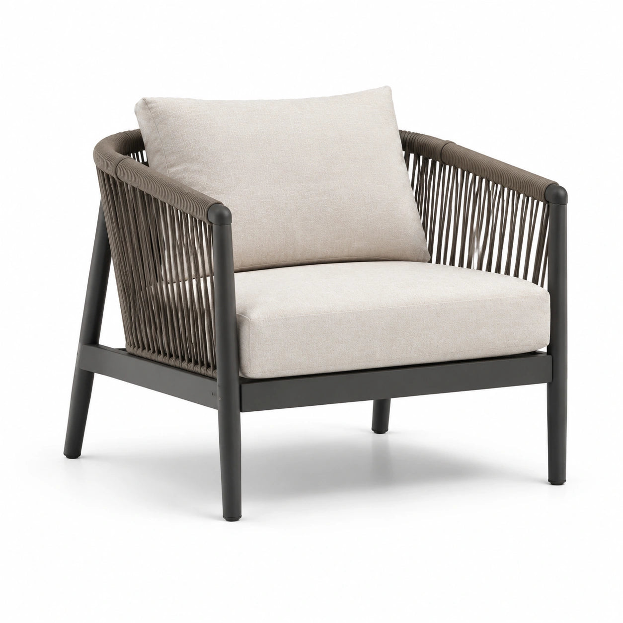 Poltrona da Giardino con Cuscini in Tessuto, Struttura in Alluminio, Beige