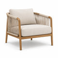 Poltrona da giardino in legno e corda con cuscini beige