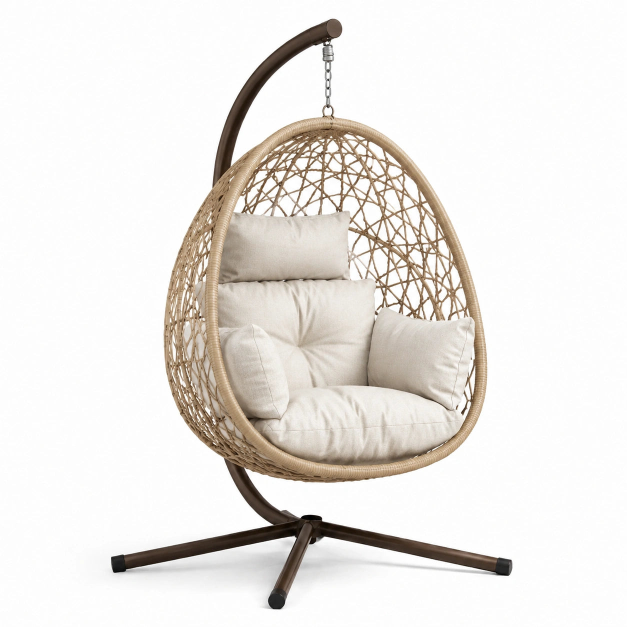 Poltrona sospesa in rattan sintetico con cuscini beige