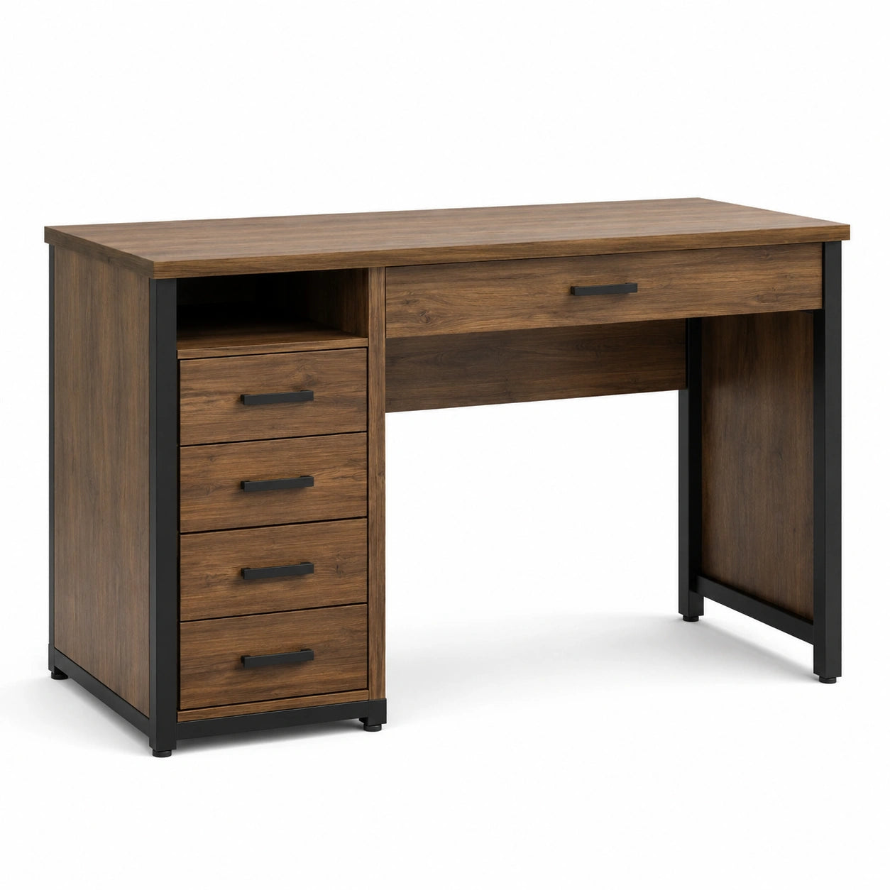 Scrivania in MDF con cassetti marrone e nero
