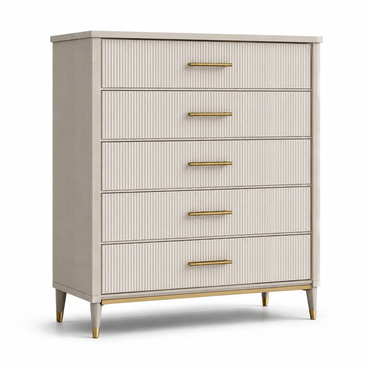 Cassettiera in legno con maniglie in metallo beige