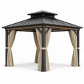Gazebo da Esterno in Metallo con Tetto Ventilato e Tende in Poliestere