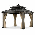 Gazebo in metallo e legno con tende in poliestere beige