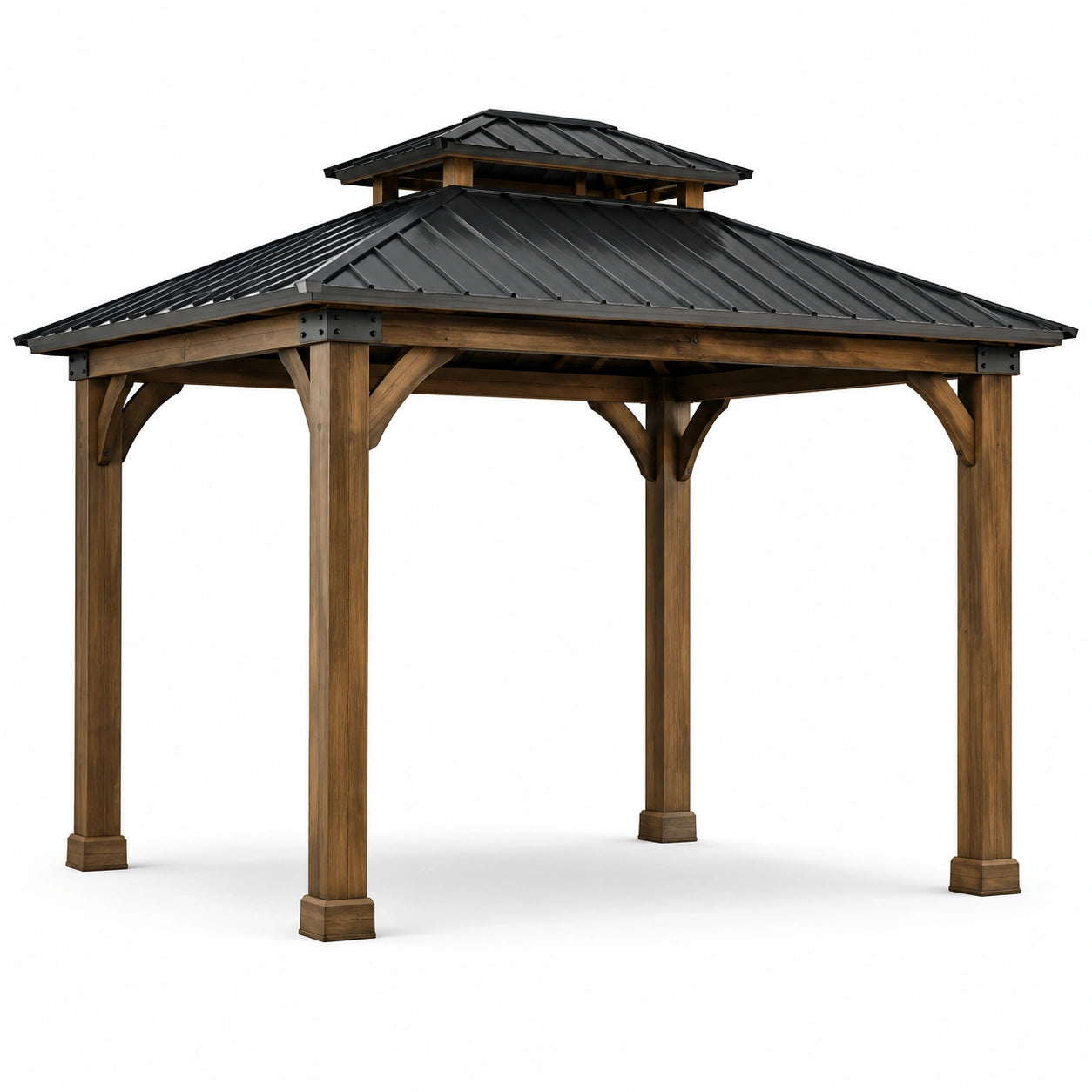 Gazebo in legno di abete con tetto in acciaio zincato nero 3x3m