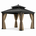 Gazebo quadrato in metallo e legno con tende beige 3x3m