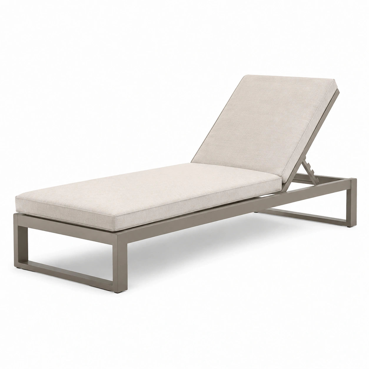 Lettino prendisole in metallo e tessuto beige