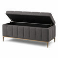 Panca contenitore in tessuto con gambe in metallo 120x40x50 cm grigio