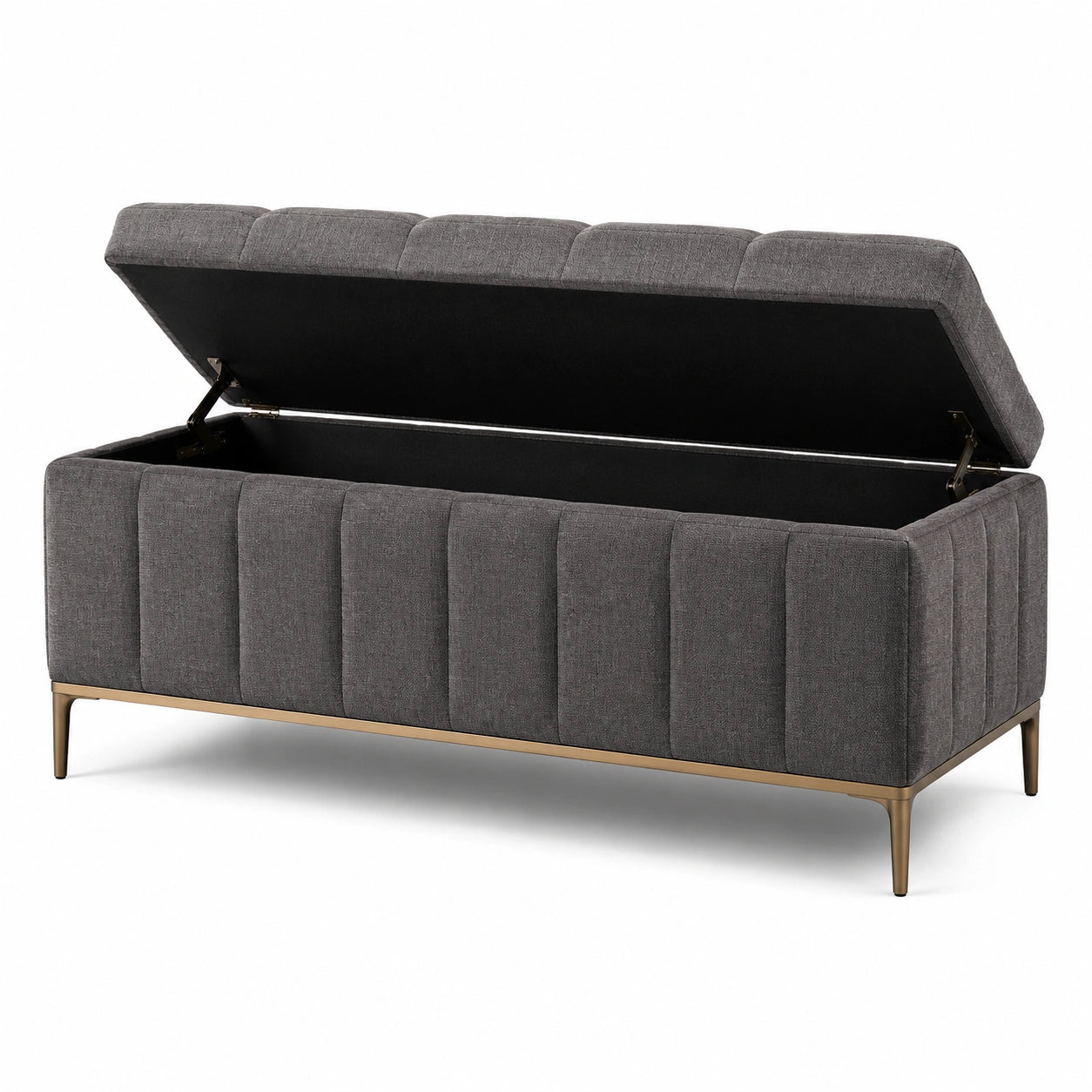 Panca contenitore in tessuto con gambe in metallo 120x40x50 cm grigio
