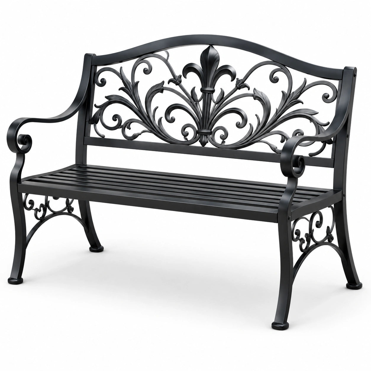 Panchina da giardino in ferro battuto nero 125x51x78 cm